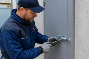 poser un verrou sur une porte métallique